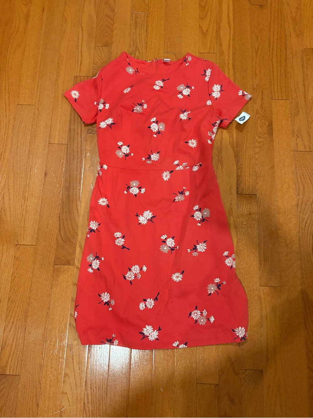 Old Navy Coral-Red Floral Short Sleeve Mini Dress